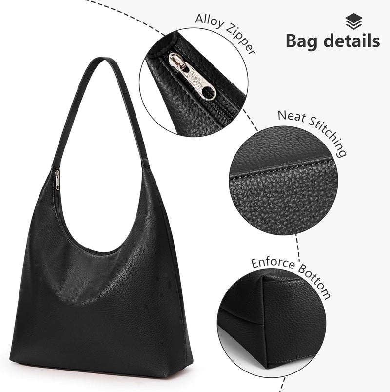 KALIDI Casual Tote Bag Vegan Leather Hobo Zipper Work Bag Weekender Shoulder for Women Shoulder Travel Purse - Image 4